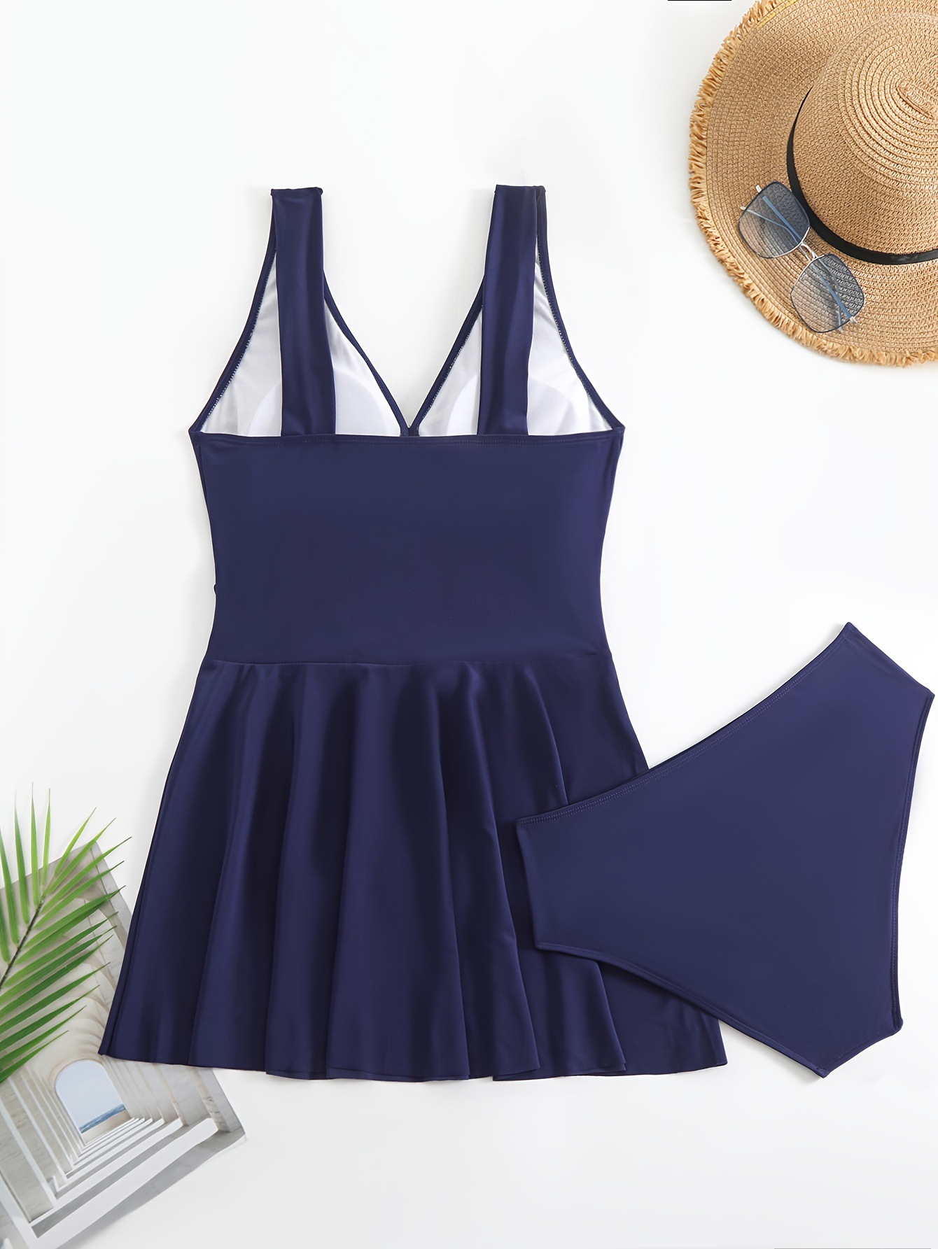 Plus Size Swimwear Sexy V-Neck Sleeveless Swim Dress Split Swimsuit